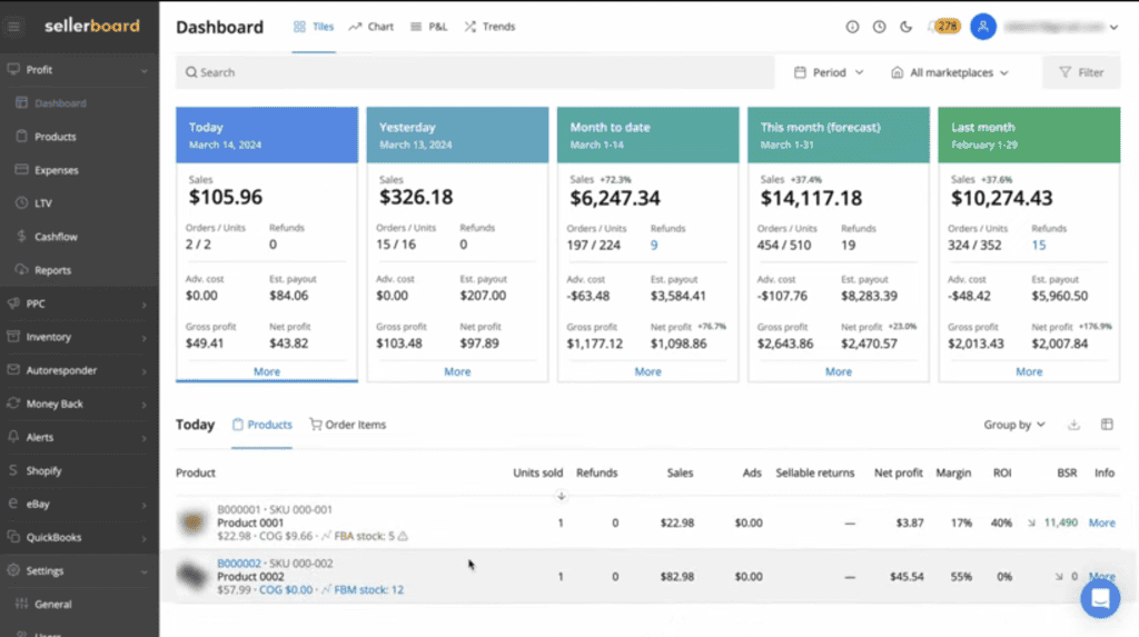 Customize the Sellerboard dashboard